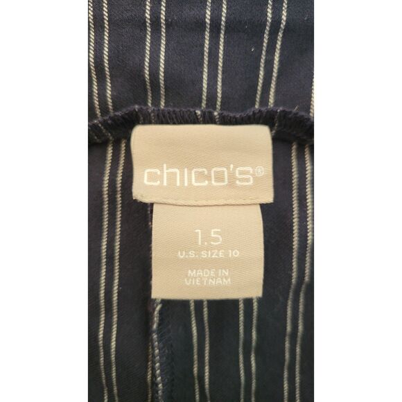 Chicos Blue White Striped Ankle Button Leg Pants - Picture 3 of 4